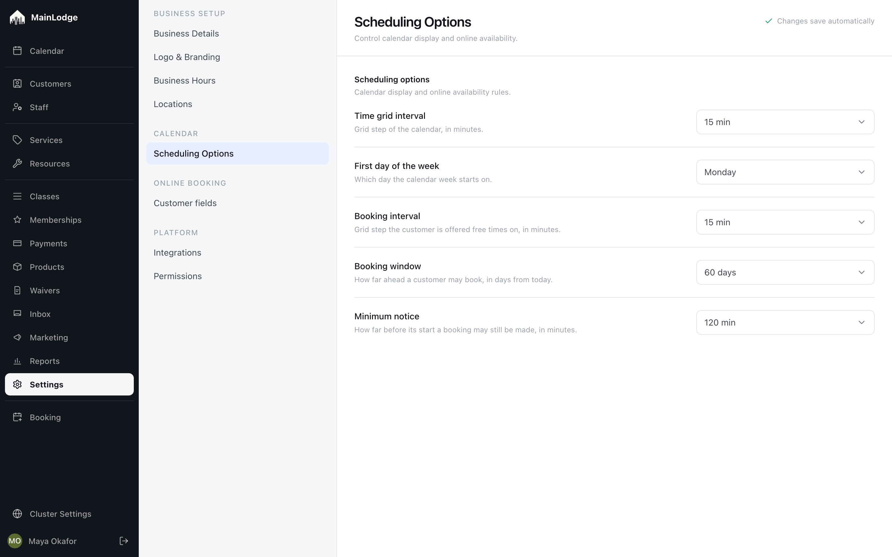 Settings: the studio's scheduling rules as data.